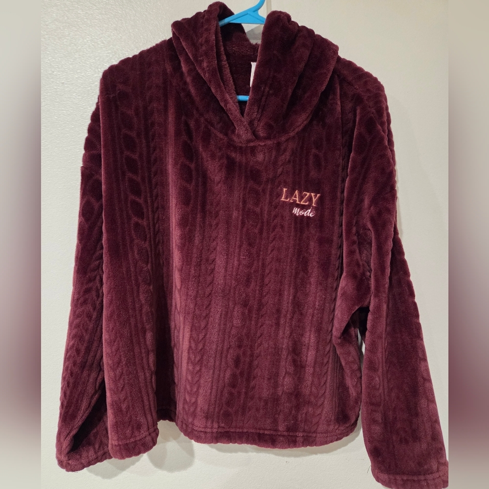 Plush Burgundy 'Lazy Mode' Hoodie